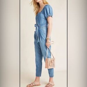 Pilcro Anthropologie and the Letterpress Light Blue Denim Overalls